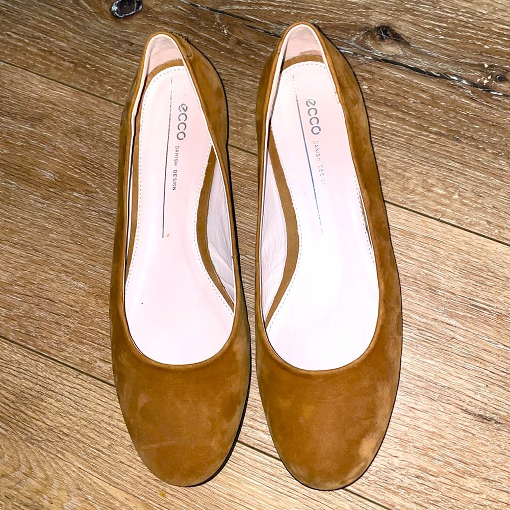 ECCO Size 9 Ballerina Flat Anine brown Suede Leather Shoe Slip On Comfort Danish